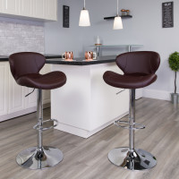 Flash Furniture CH-321-BRN-GG Contemporary Vinyl Adjustable Height Barstool with Chrome Base in Brown